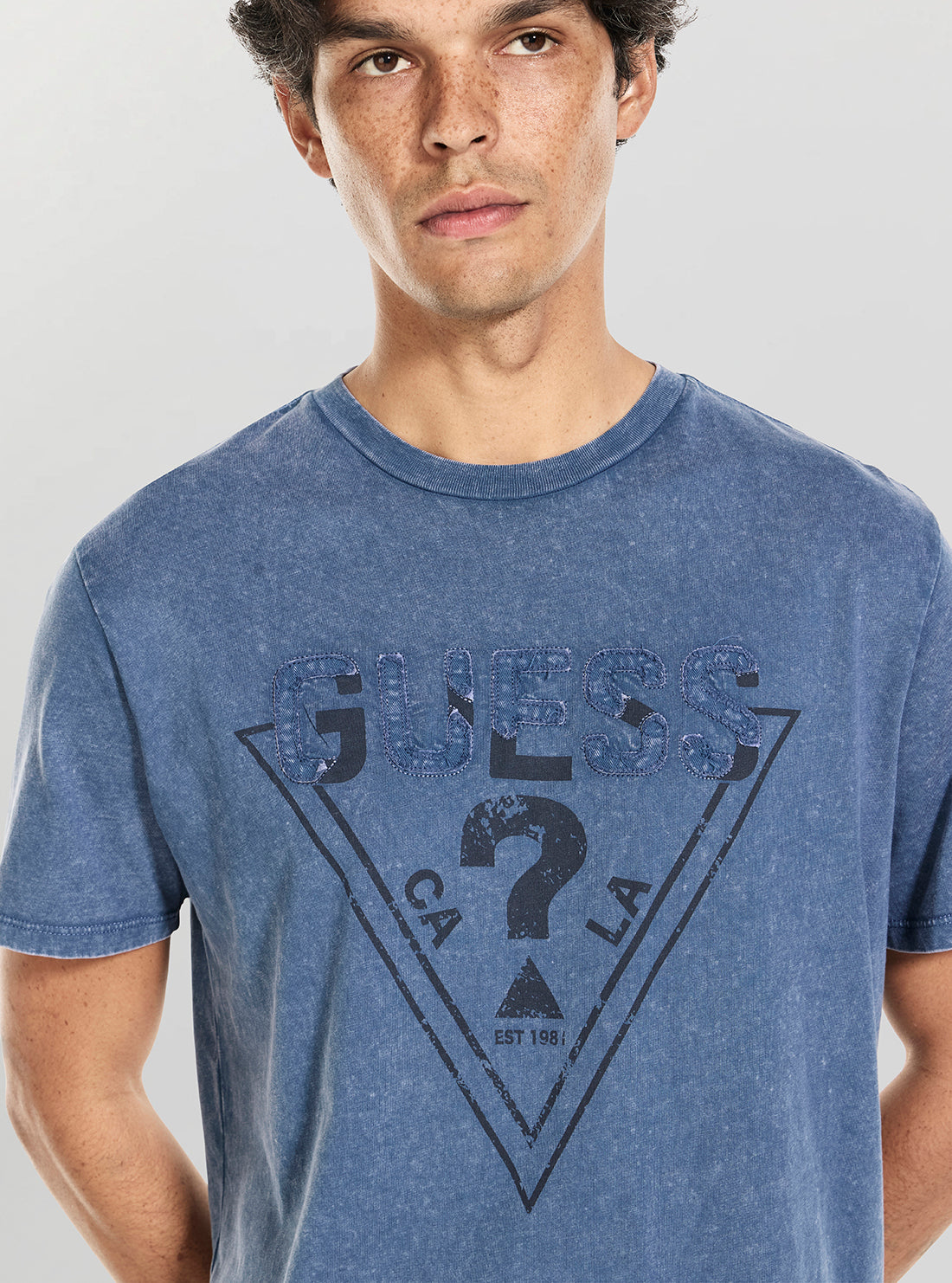 GUESS Womens Blue Inset Logo T-Shirt M5YI42KBW41 Detail View
