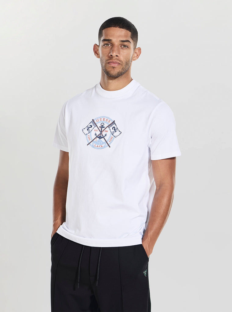White Marina Embroidery T-Shirt | GUESS