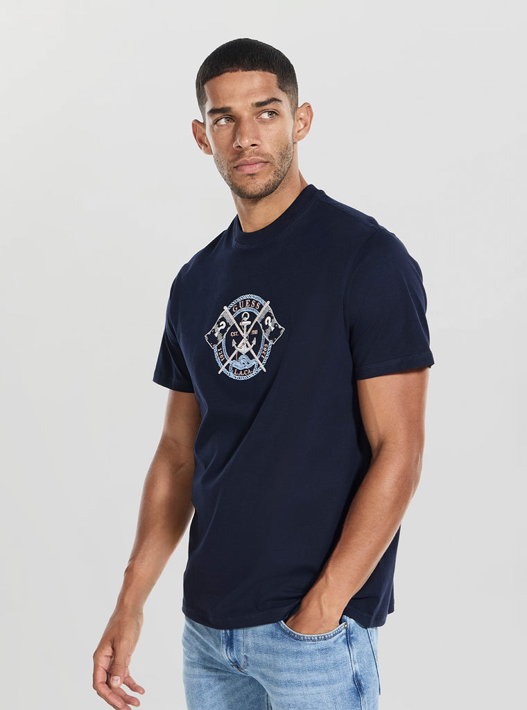Blue Marina Embroidery T-Shirt | GUESS