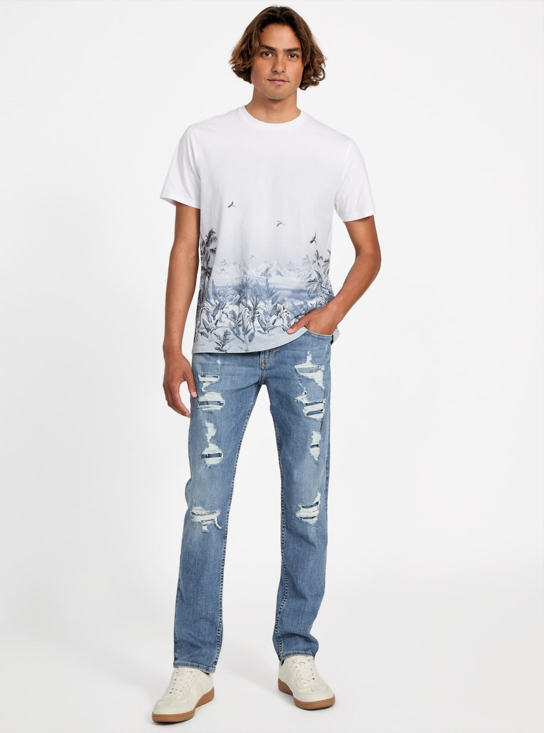 GUESS Mens White Big Cat Paradise T-Shirt M5YI65KBW41 Full View