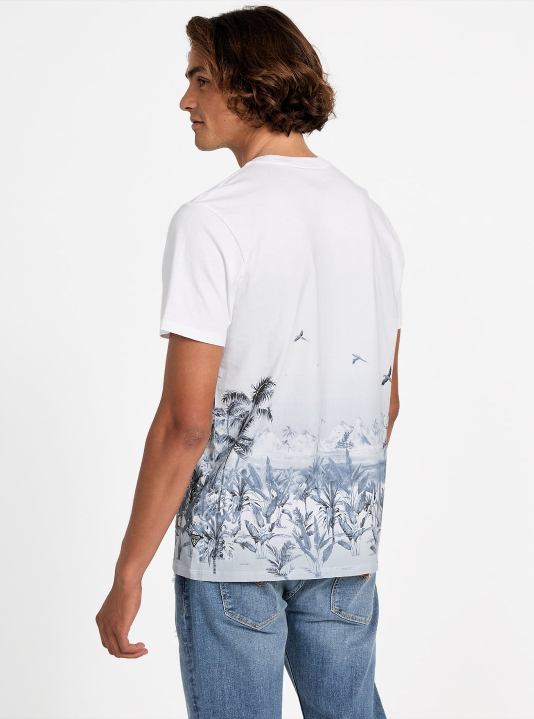 GUESS Mens White Big Cat Paradise T-Shirt M5YI65KBW41 Back View