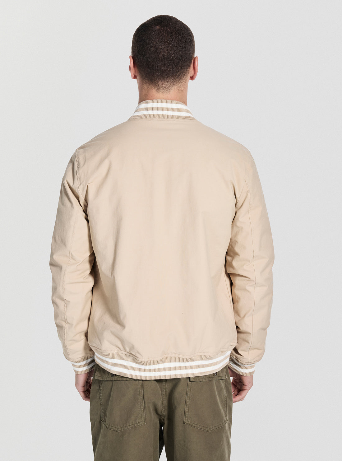 GUESS Mens Beige Emblem Bomber Jacket M5YL18WHEY0 Back View