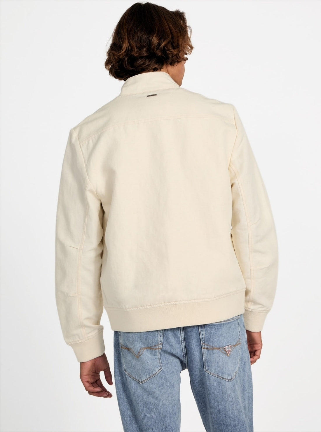 GUESS Mens Eco Beige Nolan Linen Harrington Jacket M5YL24WHC00 Back View