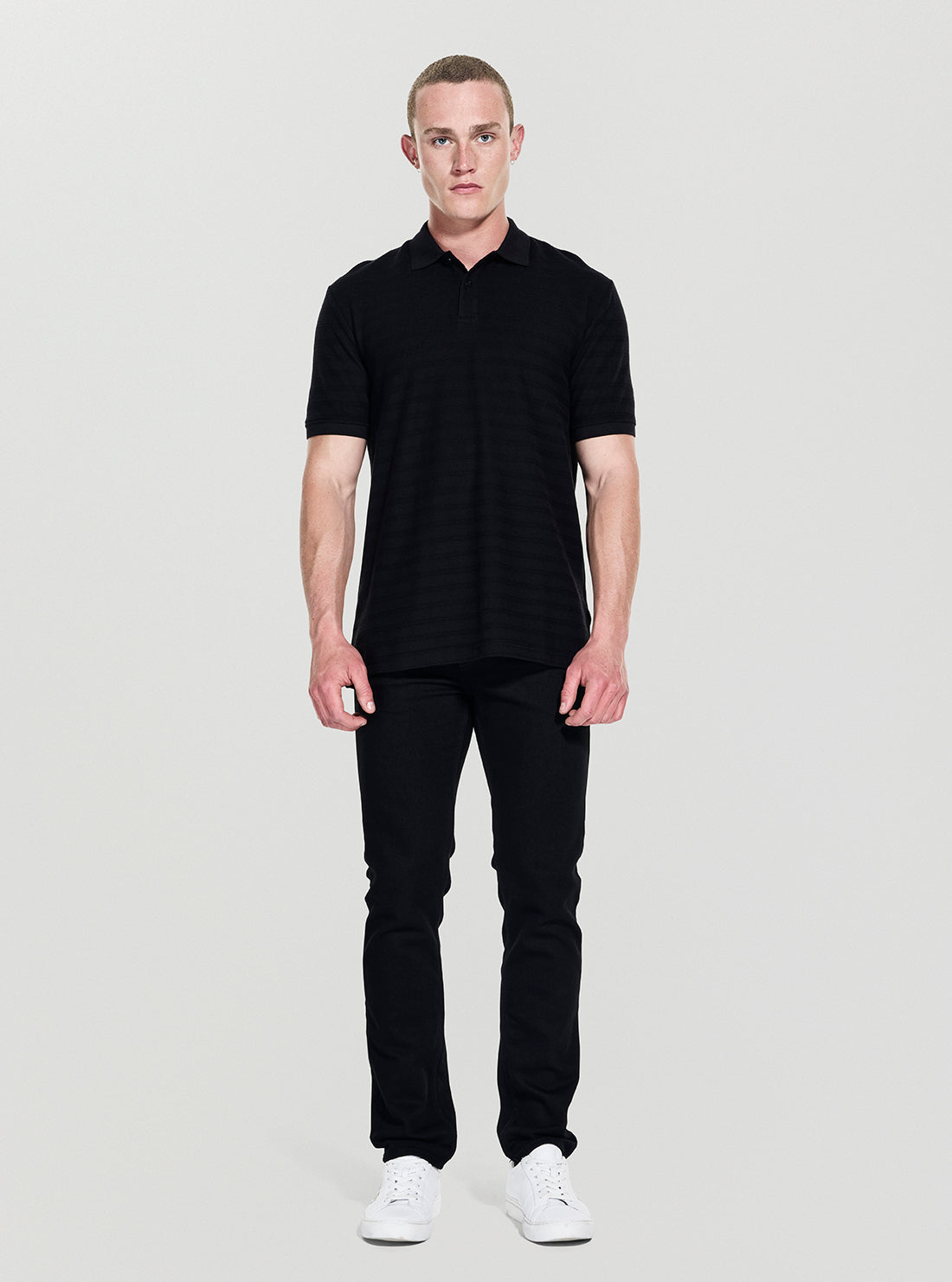 GUESS Mens Black Designed Knit Polo Shirt M5YP01KCXZ1 Full view