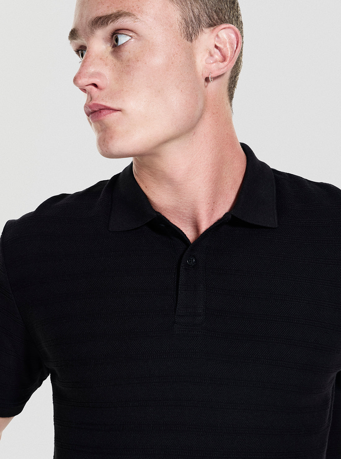 GUESS Mens Black Designed Knit Polo Shirt M5YP01KCXZ1 Detail View