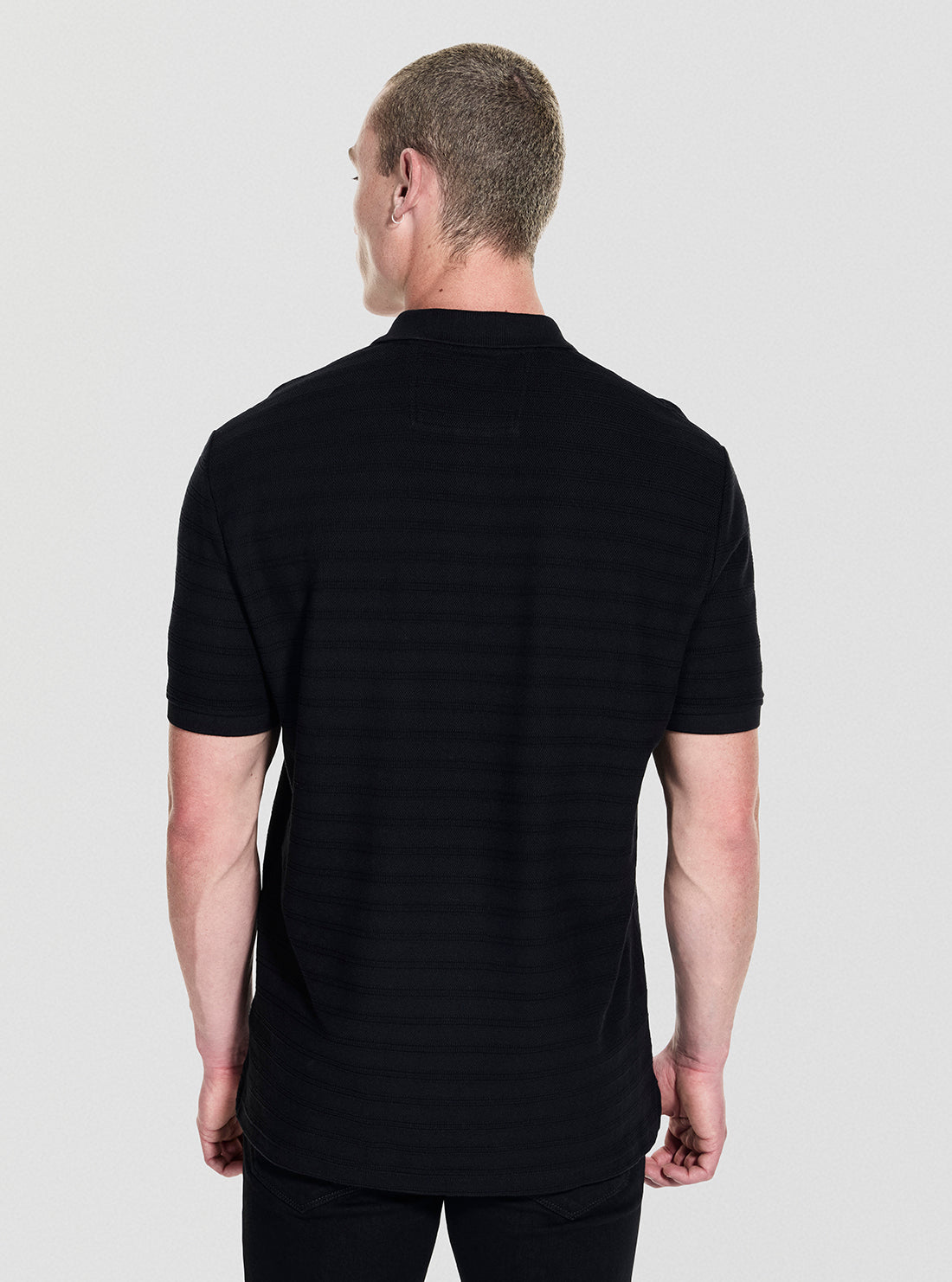 GUESS Mens Black Designed Knit Polo Shirt M5YP01KCXZ1 Back View