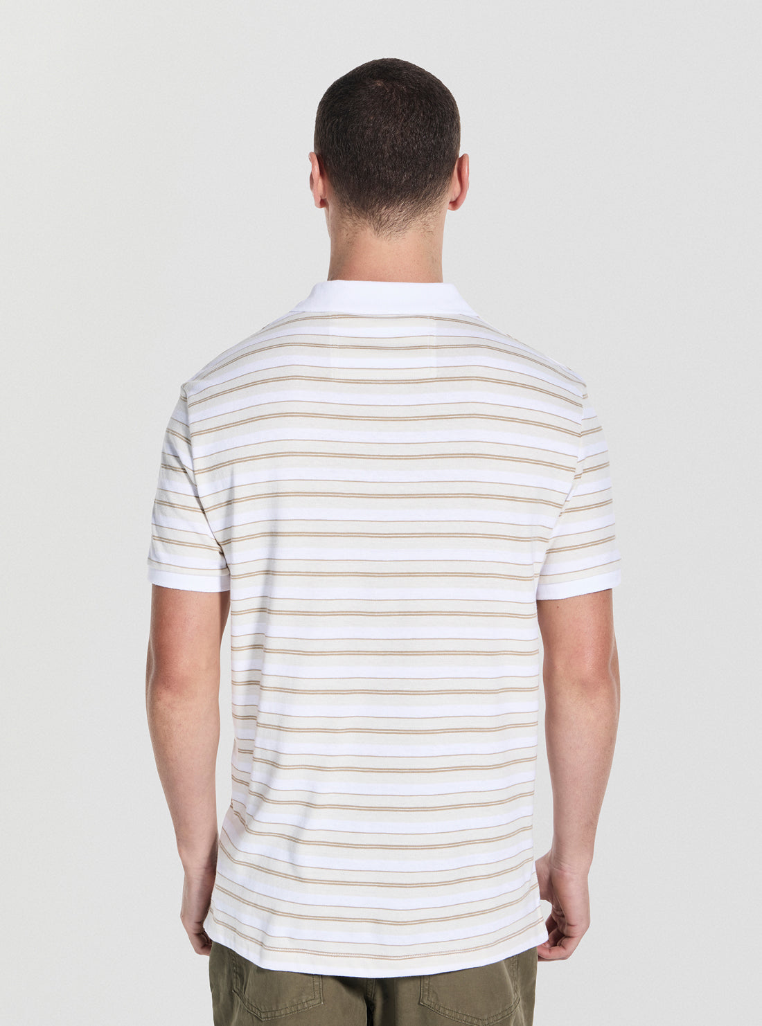 GUESS Mens Beige Yarn Dye Striped Polo Shirt M5YP04KCY11 Back View