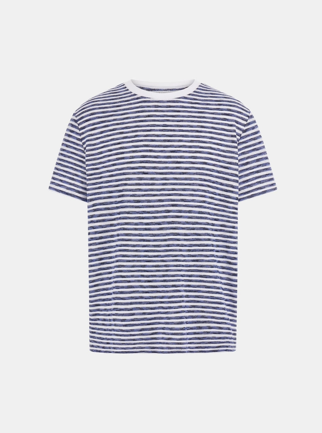 GUESS Mens Blue Baxter Stripe Crew T-Shirt M5YP11KCWU0 Flatlay