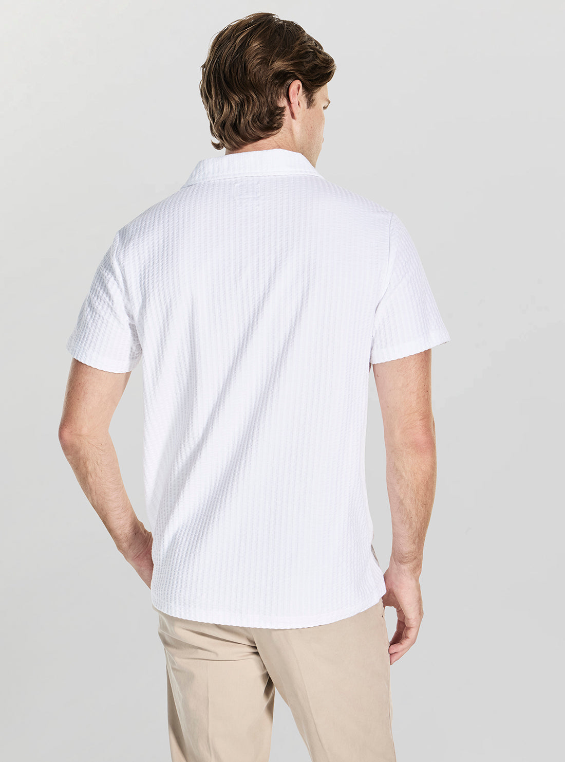 GUESS Mens White Knit Seersucker Polo Shirt M5YP12KCXA0 Back View