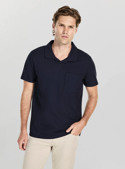GUESS Mens Blue Knit Seersucker Polo Shirt M5YP12KCXA0 Front View