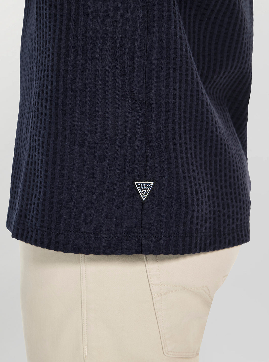 GUESS Mens Blue Knit Seersucker Polo Shirt M5YP12KCXA0 Detail View