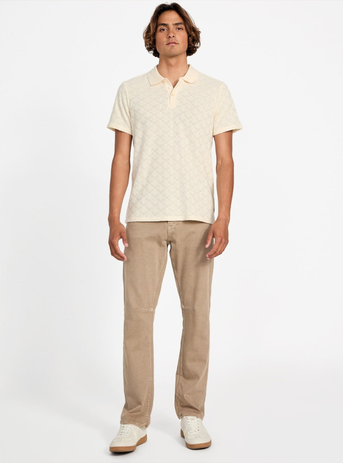 GUESS Mens White Logan Knitted Polo Shirt M5YP14KCWT0 Full View