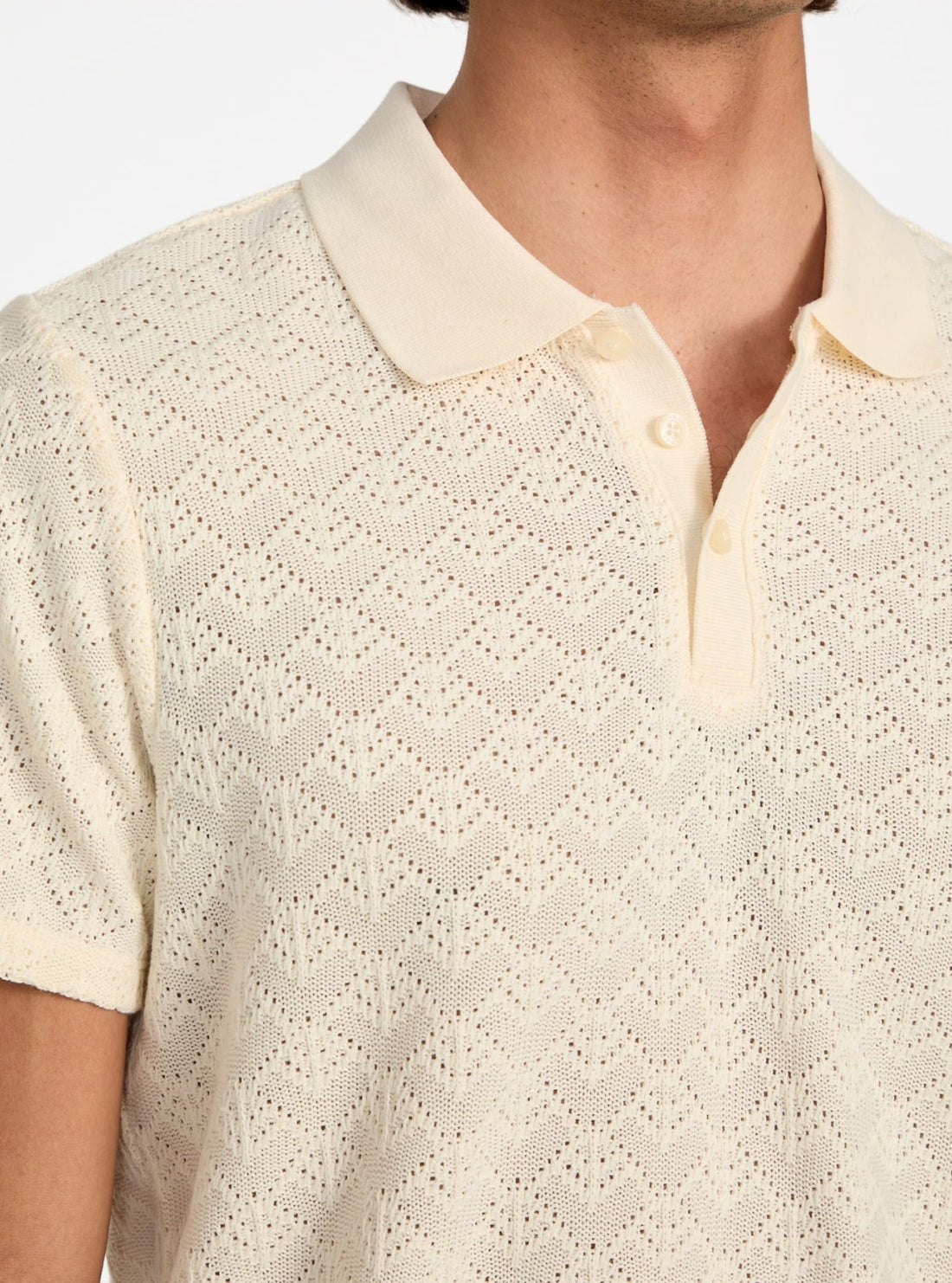 GUESS Mens White Logan Knitted Polo Shirt M5YP14KCWT0 Detail View