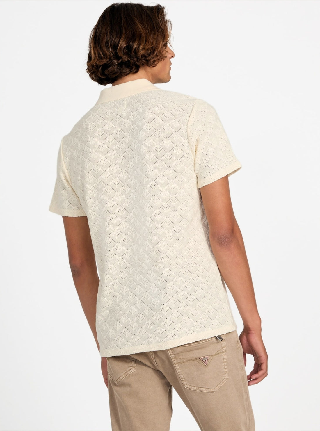 GUESS Mens White Logan Knitted Polo Shirt M5YP14KCWT0 Back View