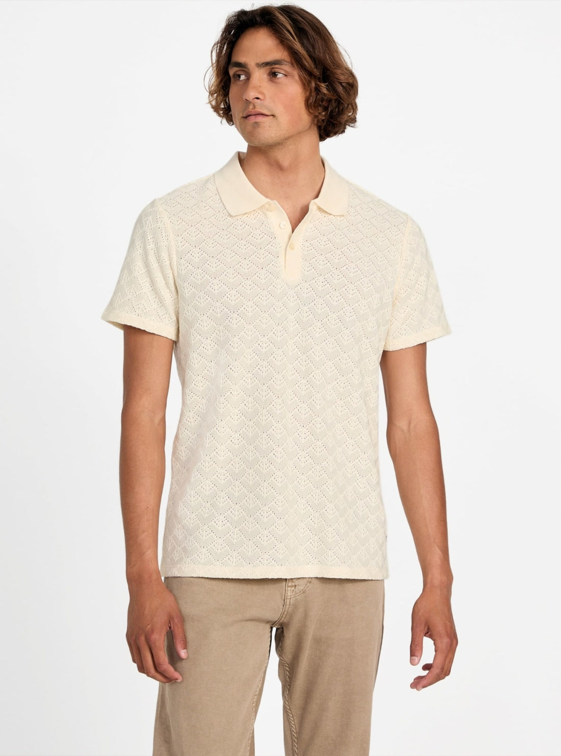 GUESS Mens White Logan Knitted Polo Shirt M5YP14KCWT0 Front View