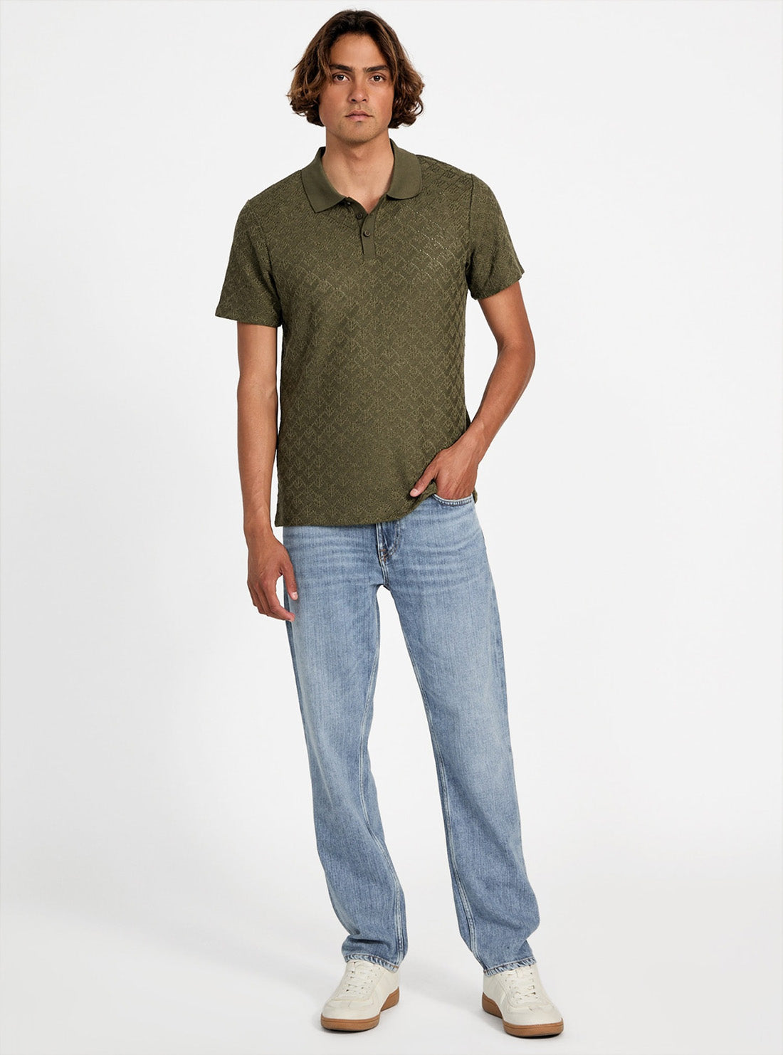 GUESS Mens Green Logan Knitted Polo Shirt M5YP14KCWT0 Full View