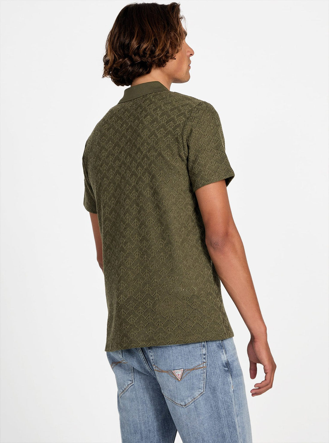 GUESS Mens Green Logan Knitted Polo Shirt M5YP14KCWT0 Back View