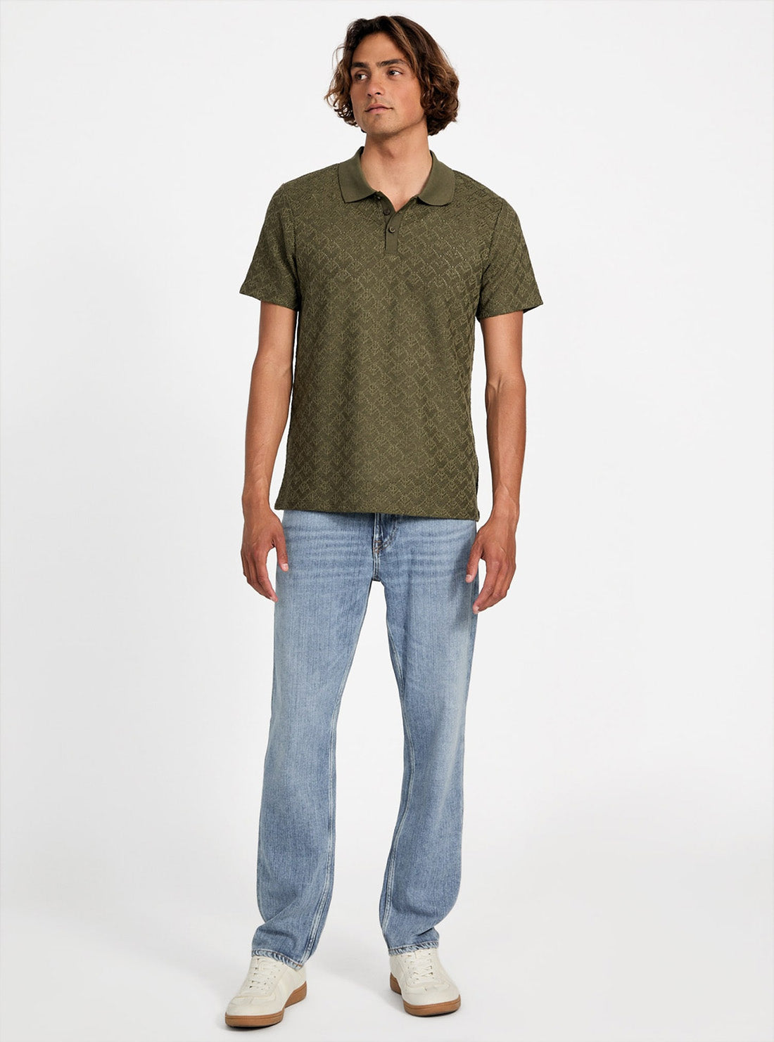 GUESS Mens Green Logan Knitted Polo Shirt M5YP14KCWT0 Full View