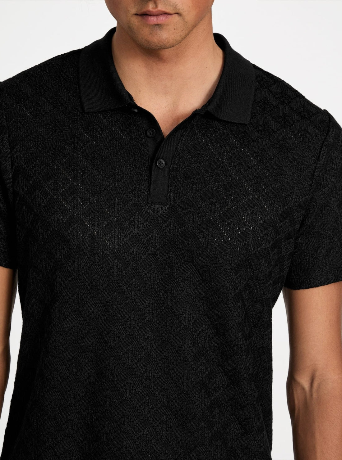 GUESS Mens Black Logan Knitted Polo Shirts M5YP14KCWT0 Detail View