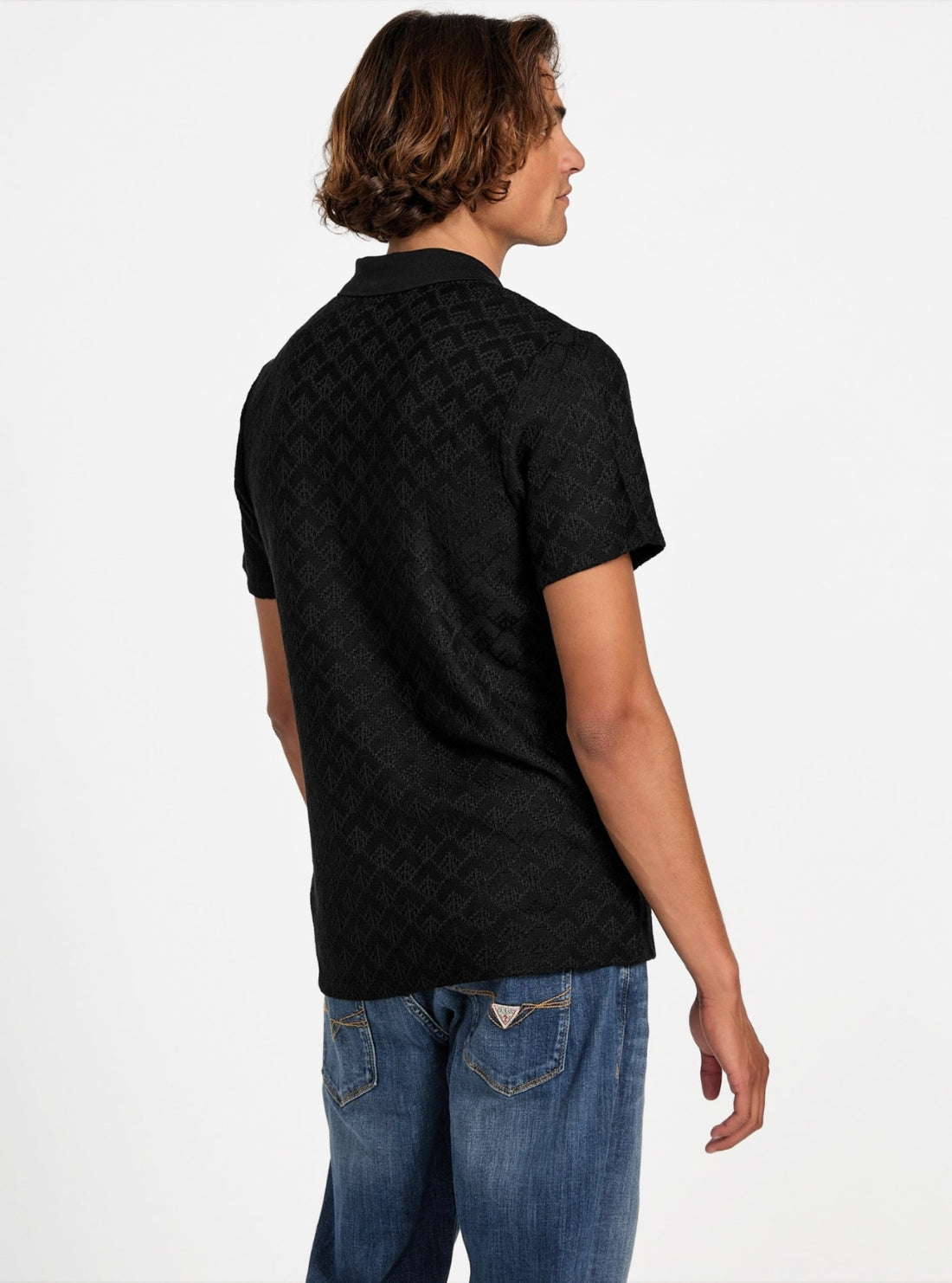 GUESS Mens Black Logan Knitted Polo Shirts M5YP14KCWT0 Back View