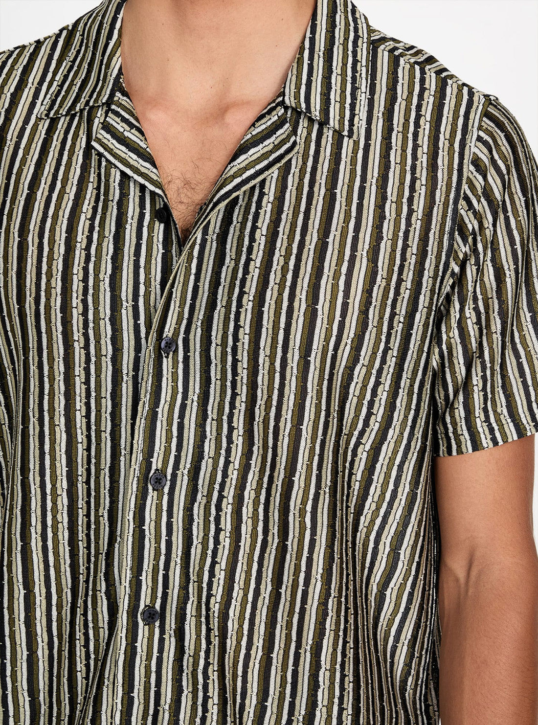 GUESS Mens Green Wyatt Stripe Resort Shirt M5YP15KCWV0 Detail View