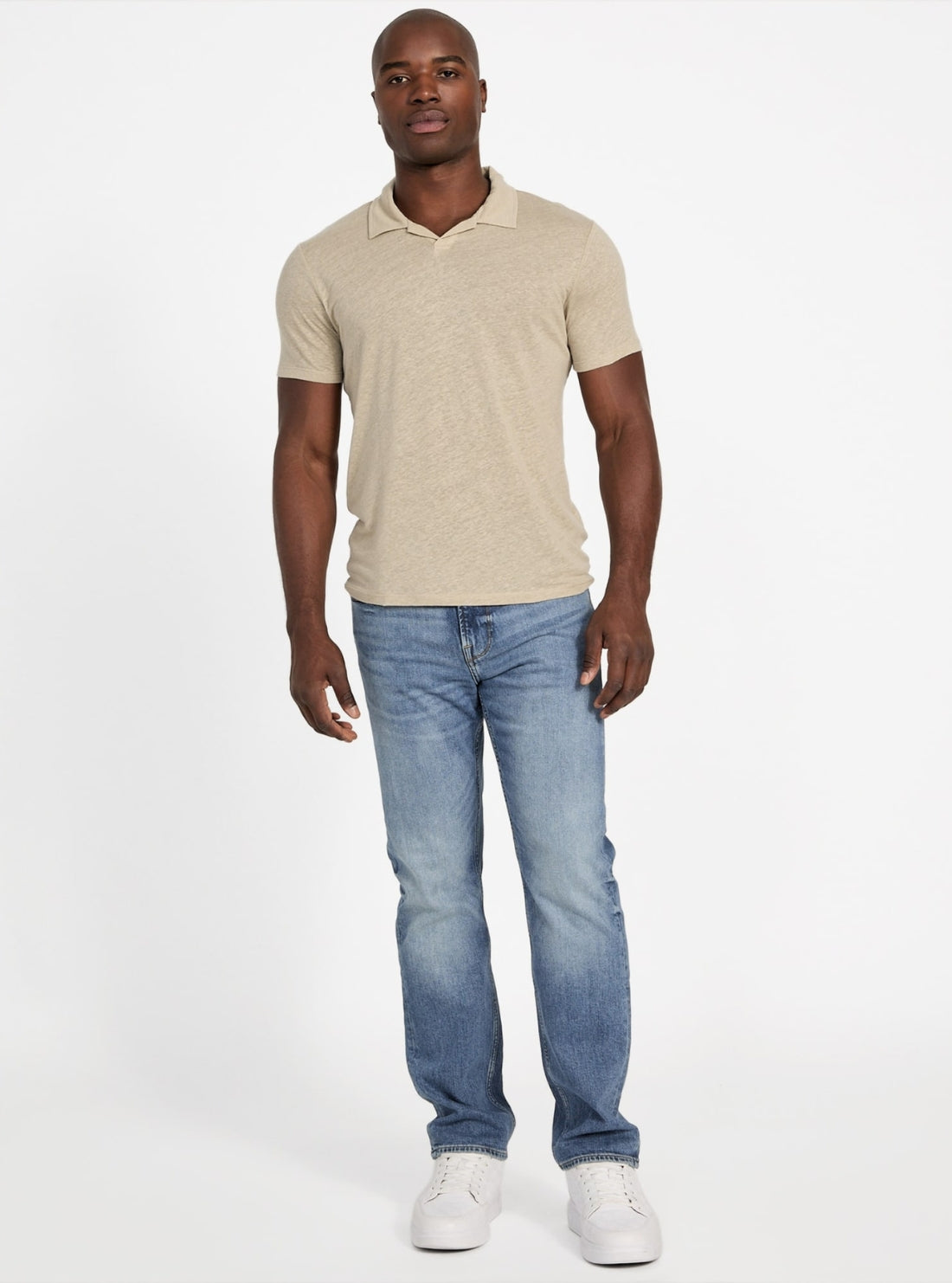 GUESS Beige Leon Linen Polo Shirt M5YP17KCWK0 Full View