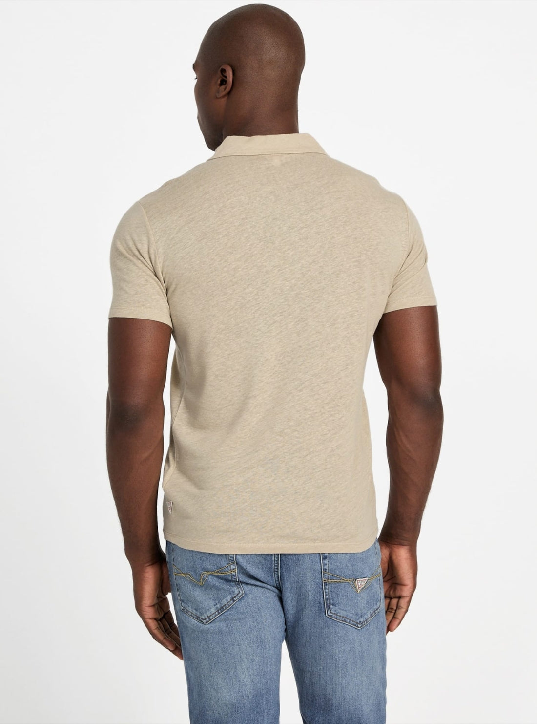 GUESS Beige Leon Linen Polo Shirt M5YP17KCWK0 Back View