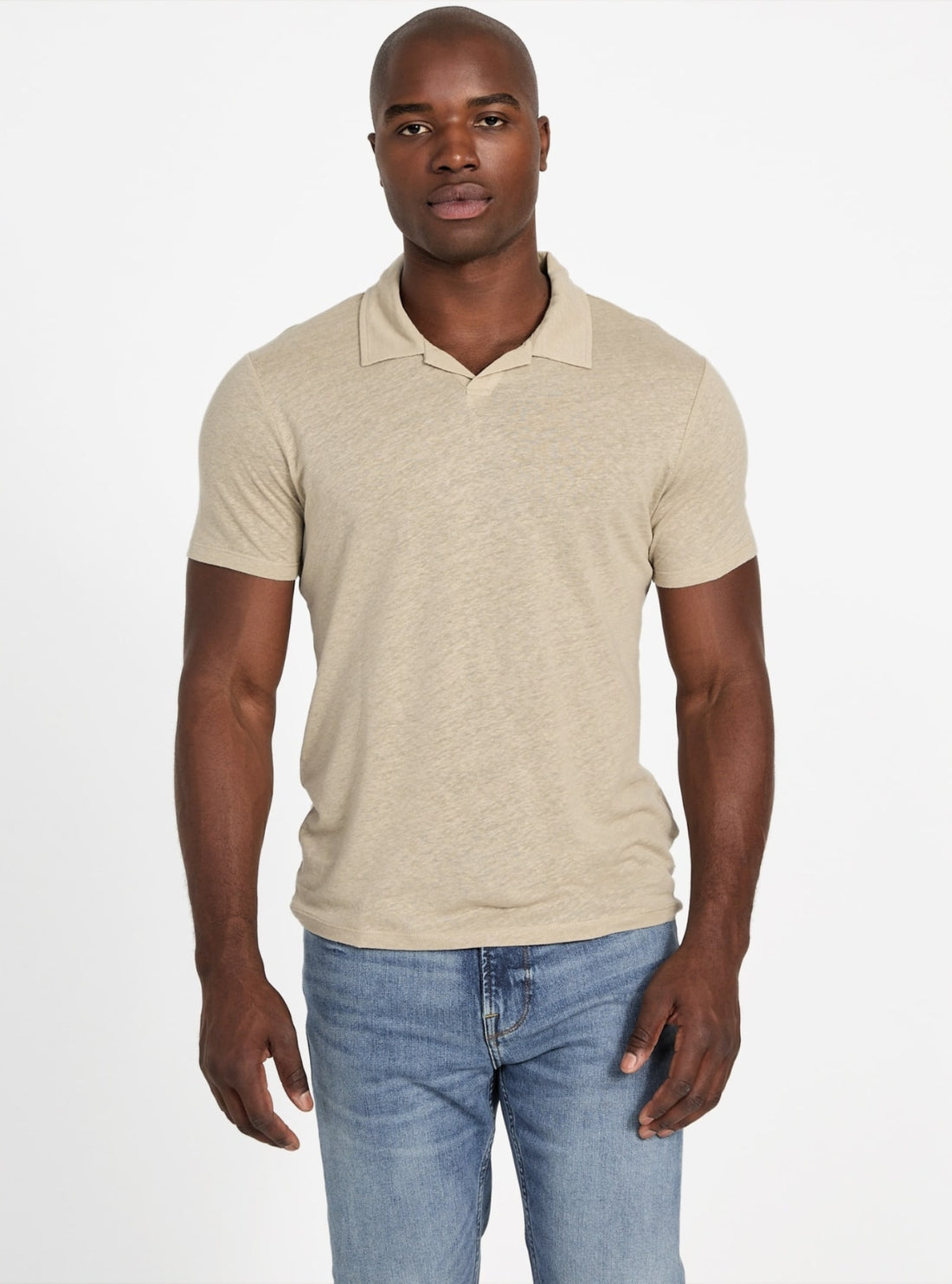 GUESS Beige Leon Linen Polo Shirt M5YP17KCWK0 Front View
