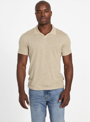 GUESS Beige Leon Linen Polo Shirt M5YP17KCWK0 Front View