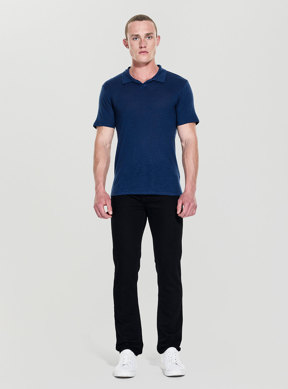 GUESS Mens Blue Leon Linen Polo Shirt M5YP17KCWK0 Full View