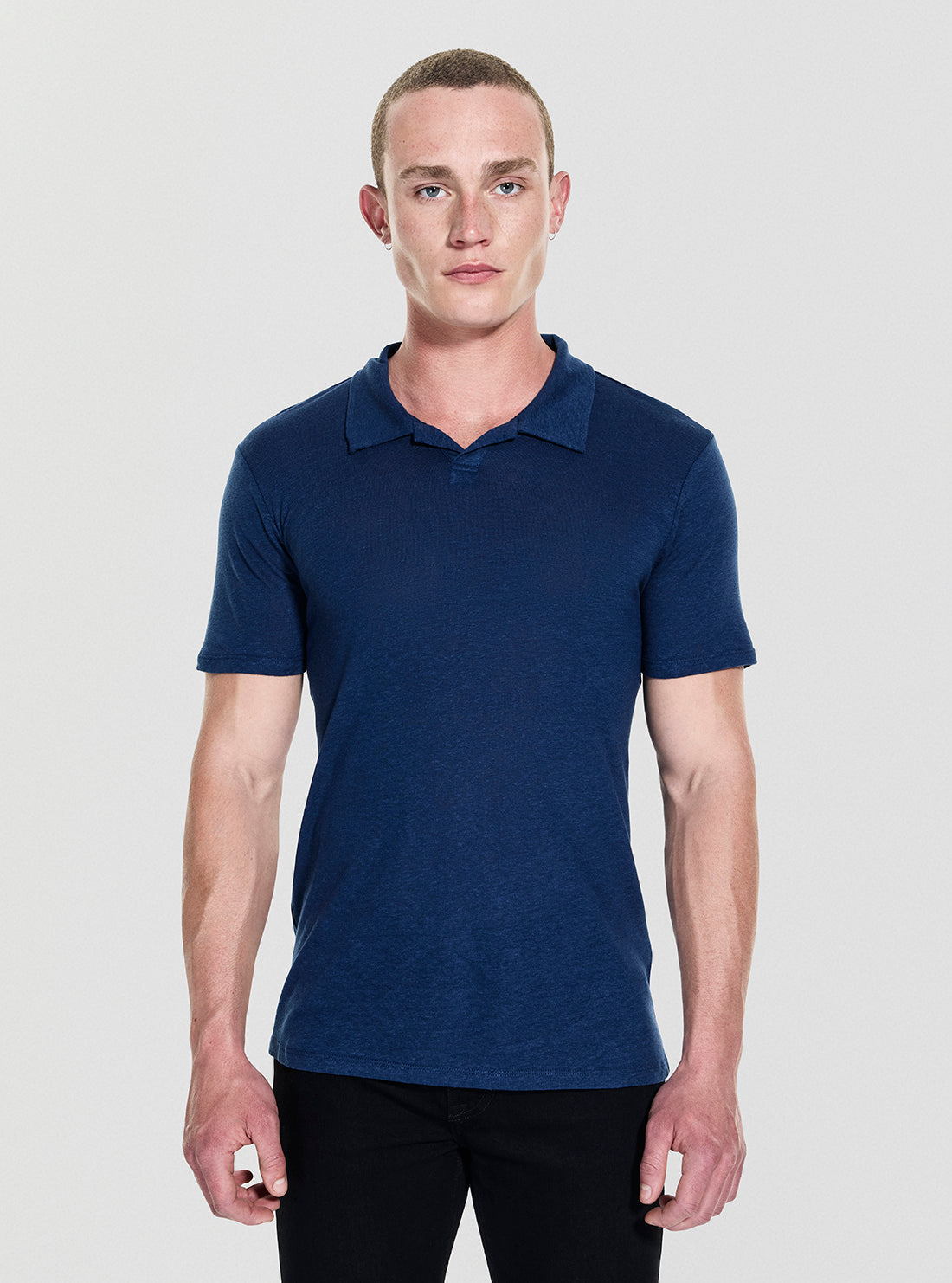 GUESS Mens Blue Leon Linen Polo Shirt M5YP17KCWK0 Front View