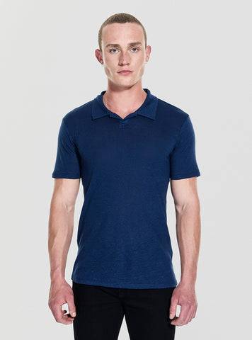 GUESS Mens Blue Leon Linen Polo Shirt M5YP17KCWK0 Front View