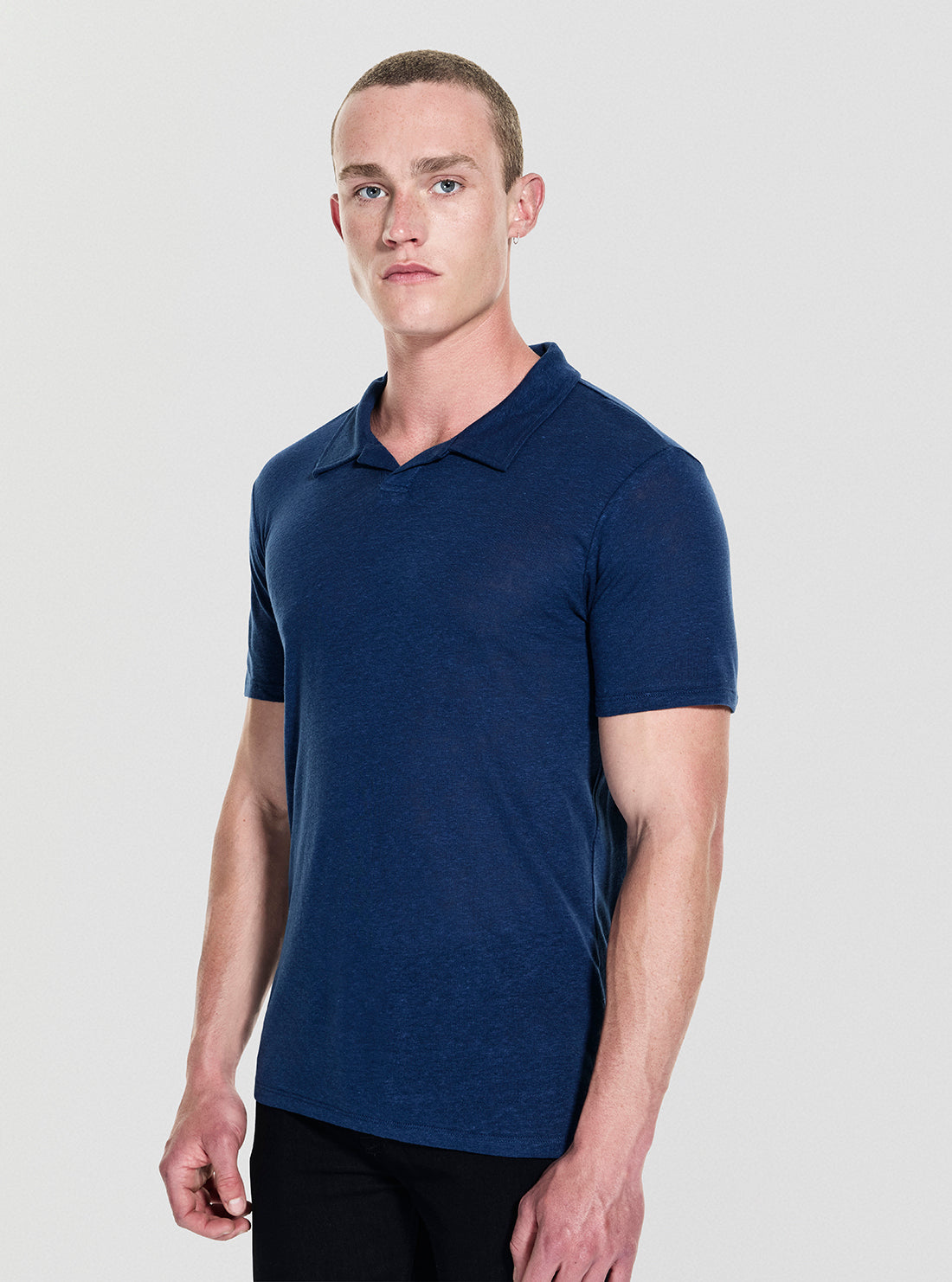 GUESS Mens Blue Leon Linen Polo Shirt M5YP17KCWK0 Side View