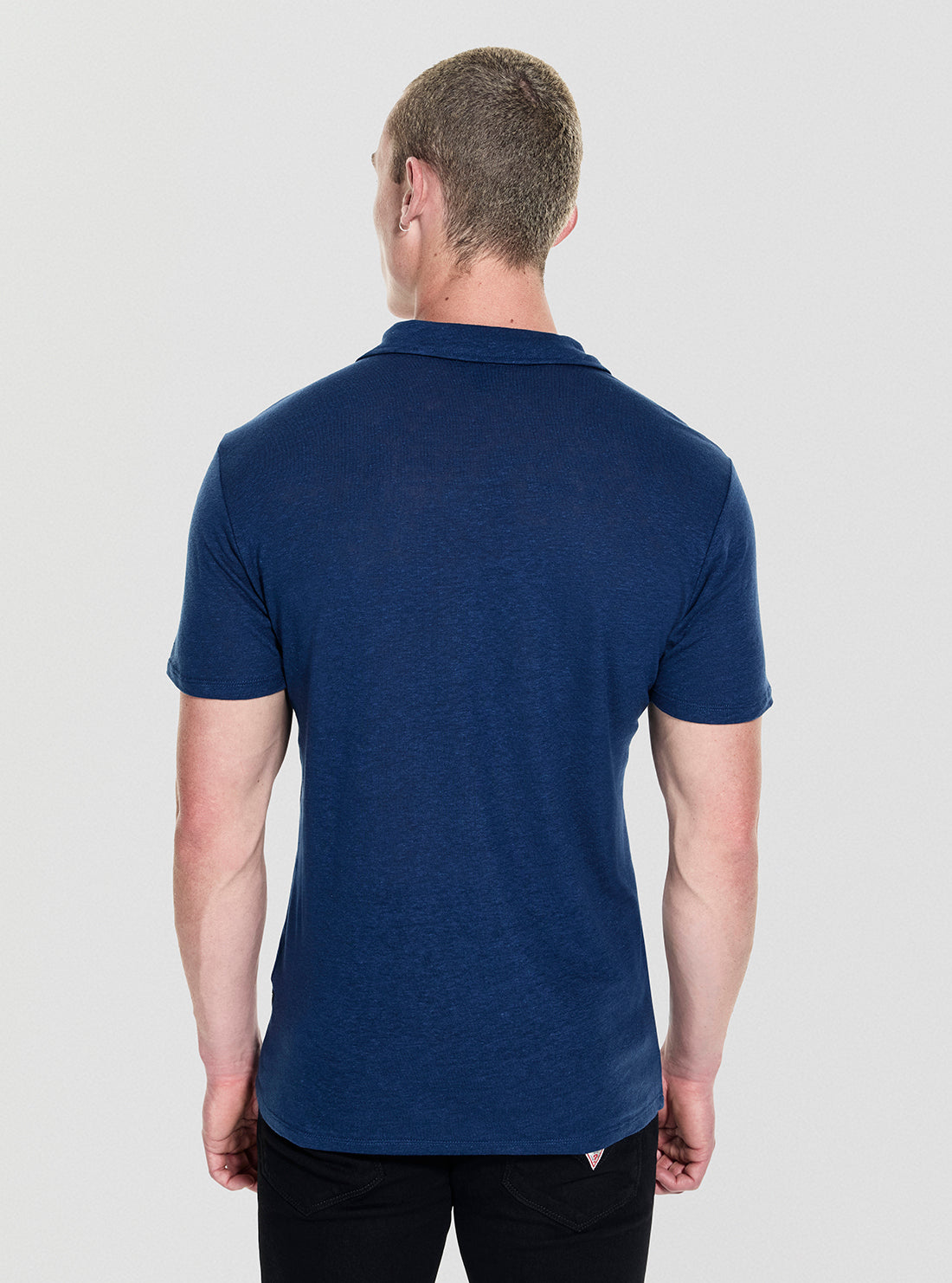 GUESS Mens Blue Leon Linen Polo Shirt M5YP17KCWK0 Back View