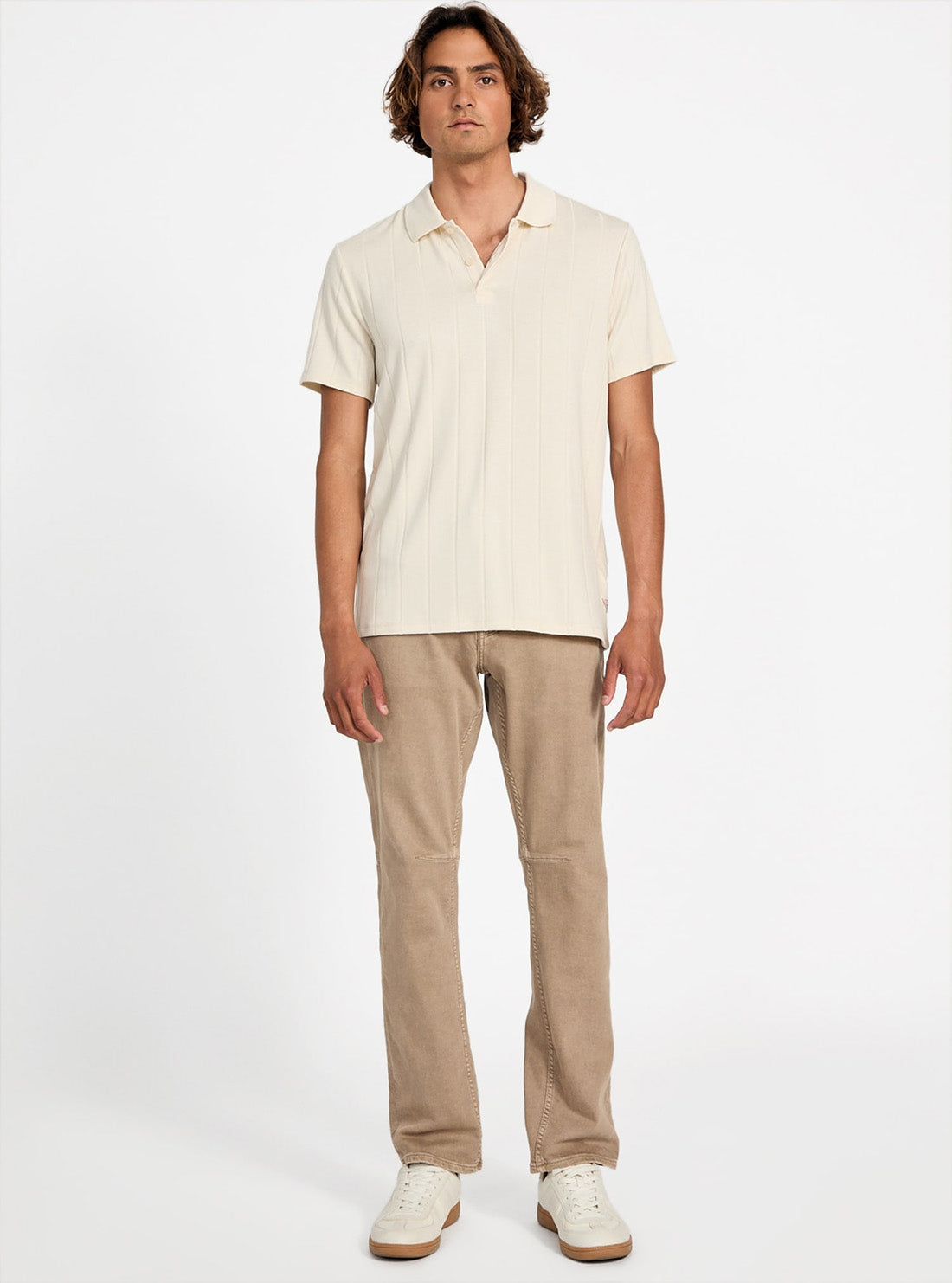 GUESS Mens Beige Logan Knitted Polo Shirt M5YP19KCWM2 Full View