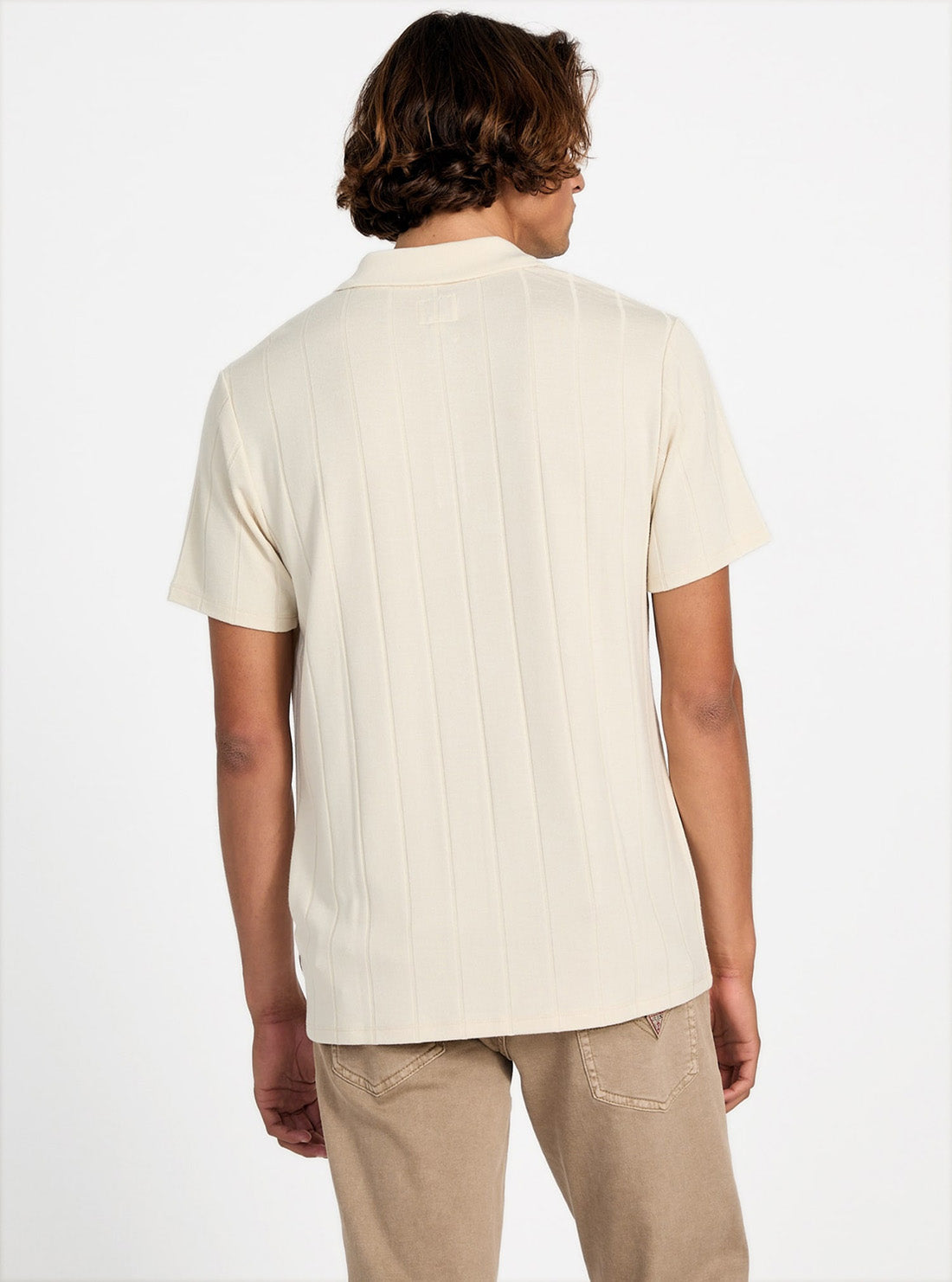 GUESS Mens Beige Logan Knitted Polo Shirt M5YP19KCWM2 Back View
