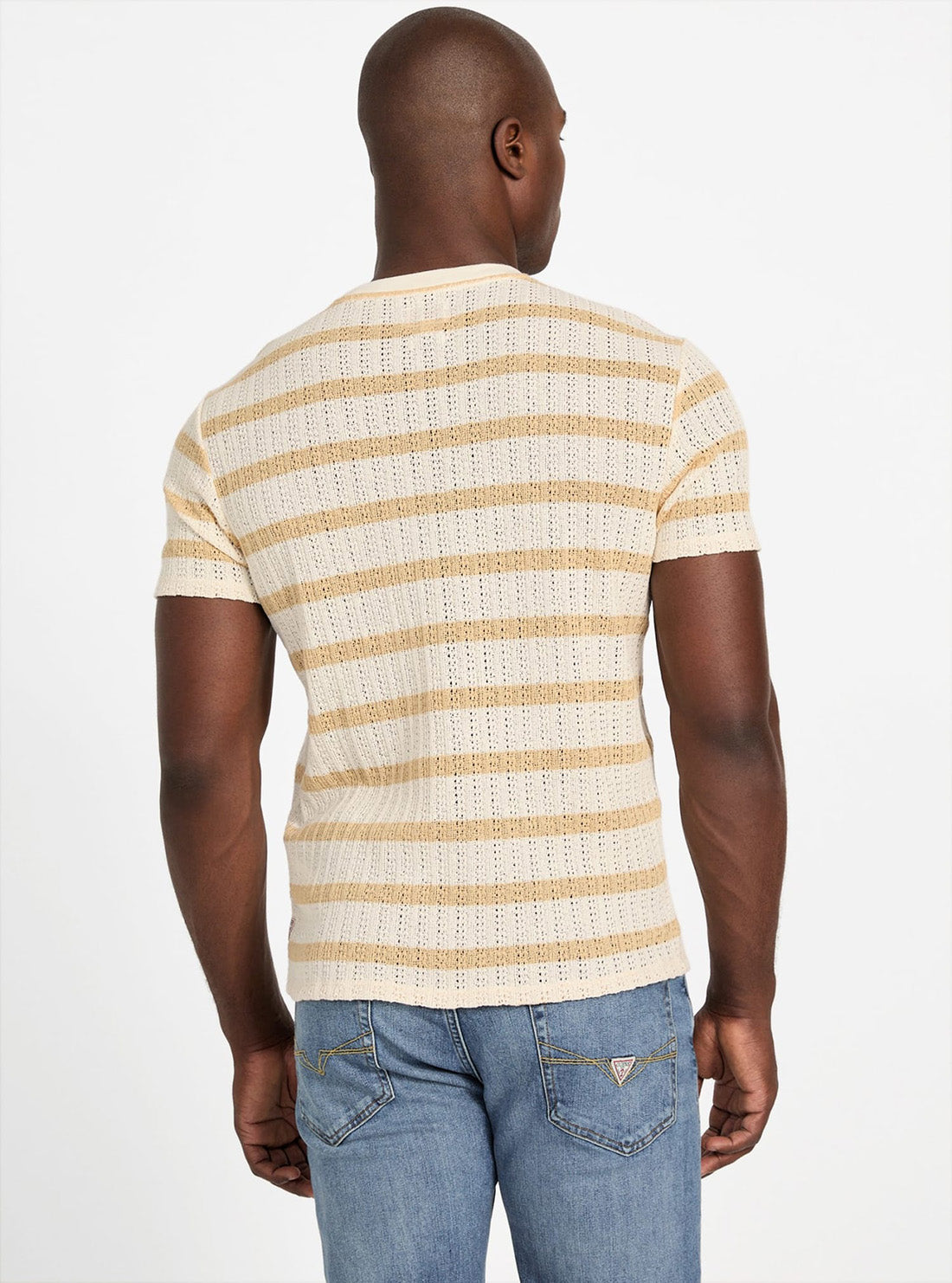 GUESS Mens Beige Elon Textured Striped T-Shirt M5YP21KCRG0 Back View