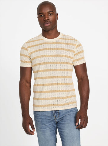 GUESS Mens Beige Elon Textured Striped T-Shirt M5YP21KCRG0 Front View
