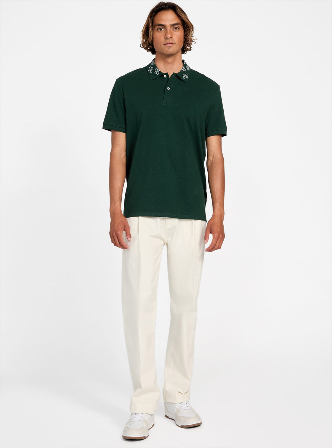 GUESS Mens Eco Green Jacquard Logo Collar Polo Shirt M5YP34KCJV1 Full View