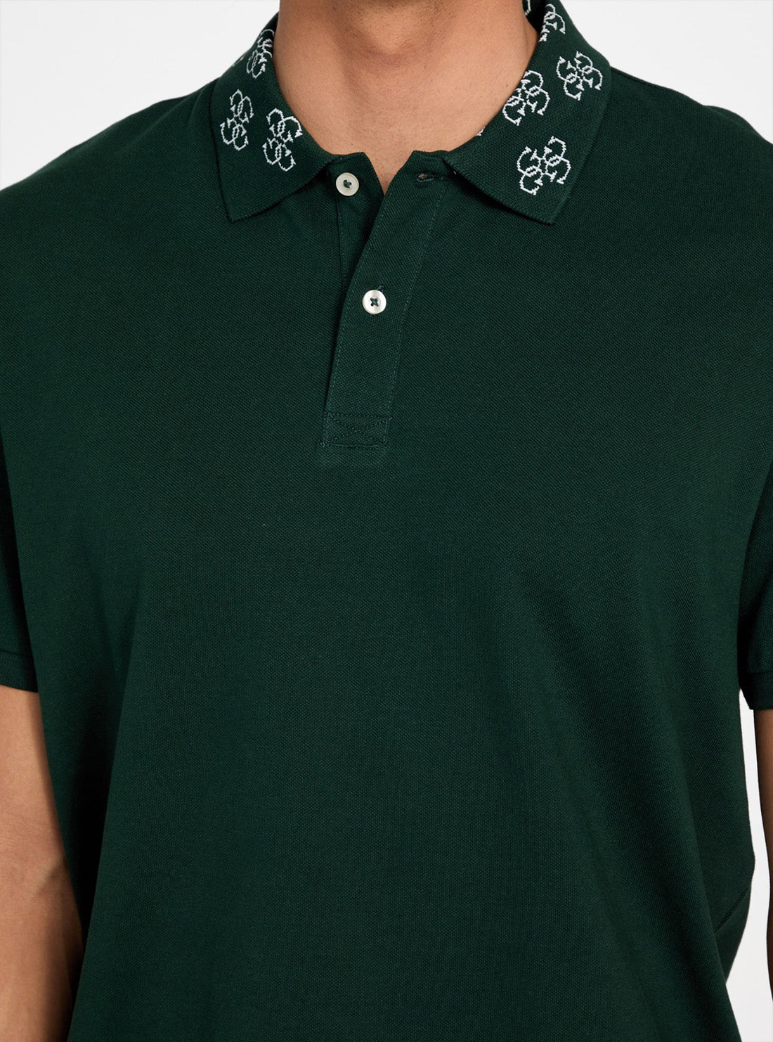 GUESS Mens Eco Green Jacquard Logo Collar Polo Shirt M5YP34KCJV1 Detail View