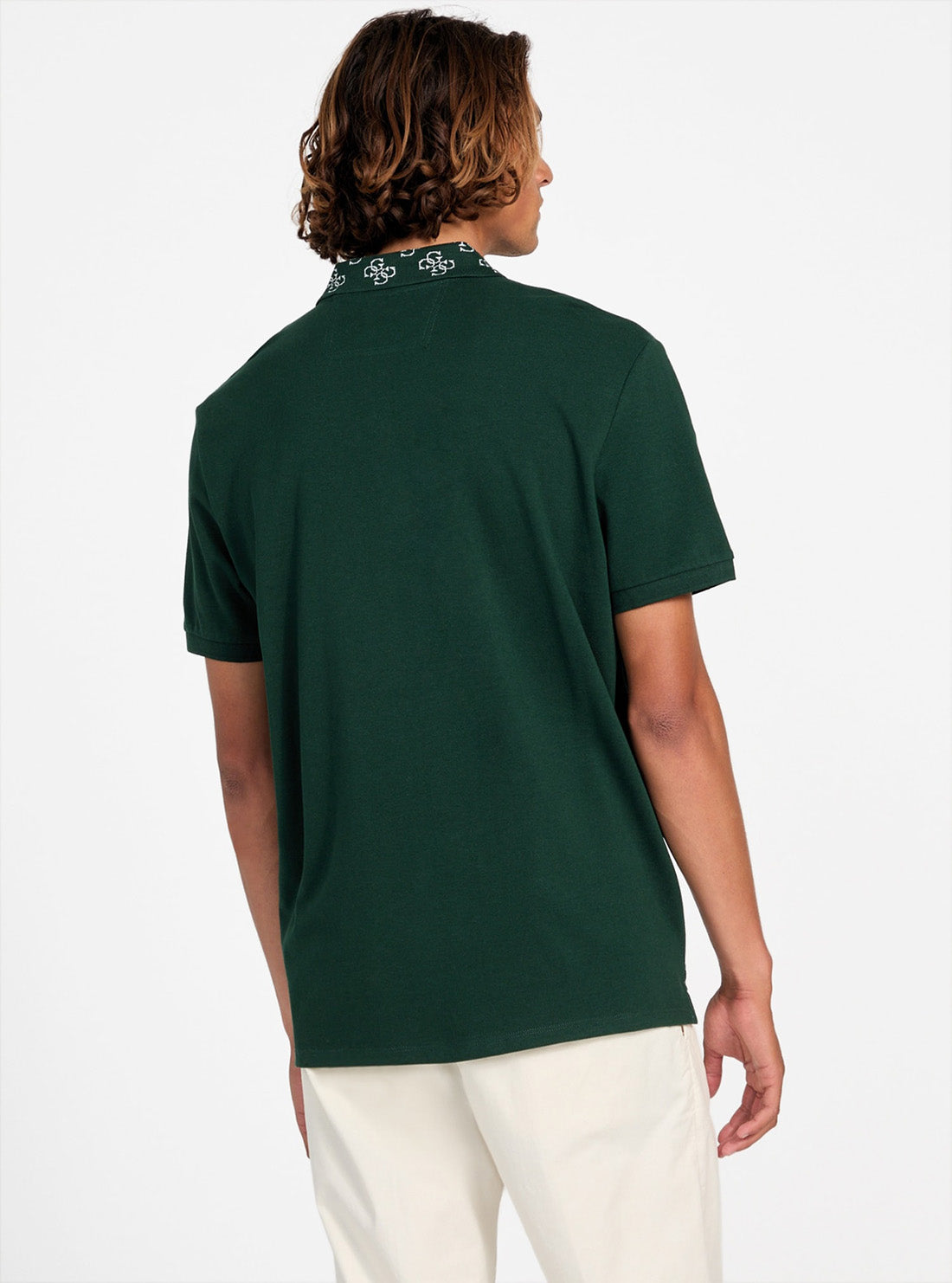 GUESS Mens Eco Green Jacquard Logo Collar Polo Shirt M5YP34KCJV1 Back View
