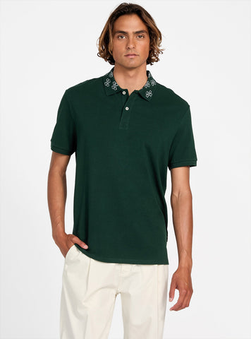 GUESS Mens Eco Green Jacquard Logo Collar Polo Shirt M5YP34KCJV1 Front View