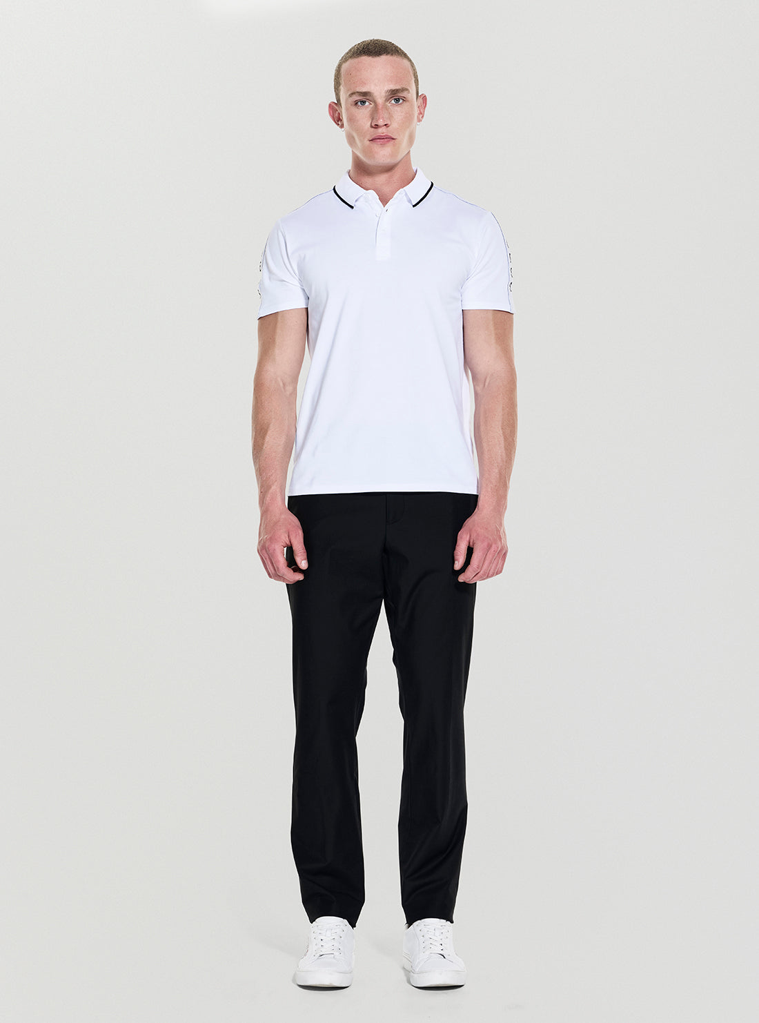 GUESS Mens White Paul Pique Tape Polo Shirt M5YP42KARS2 Full View