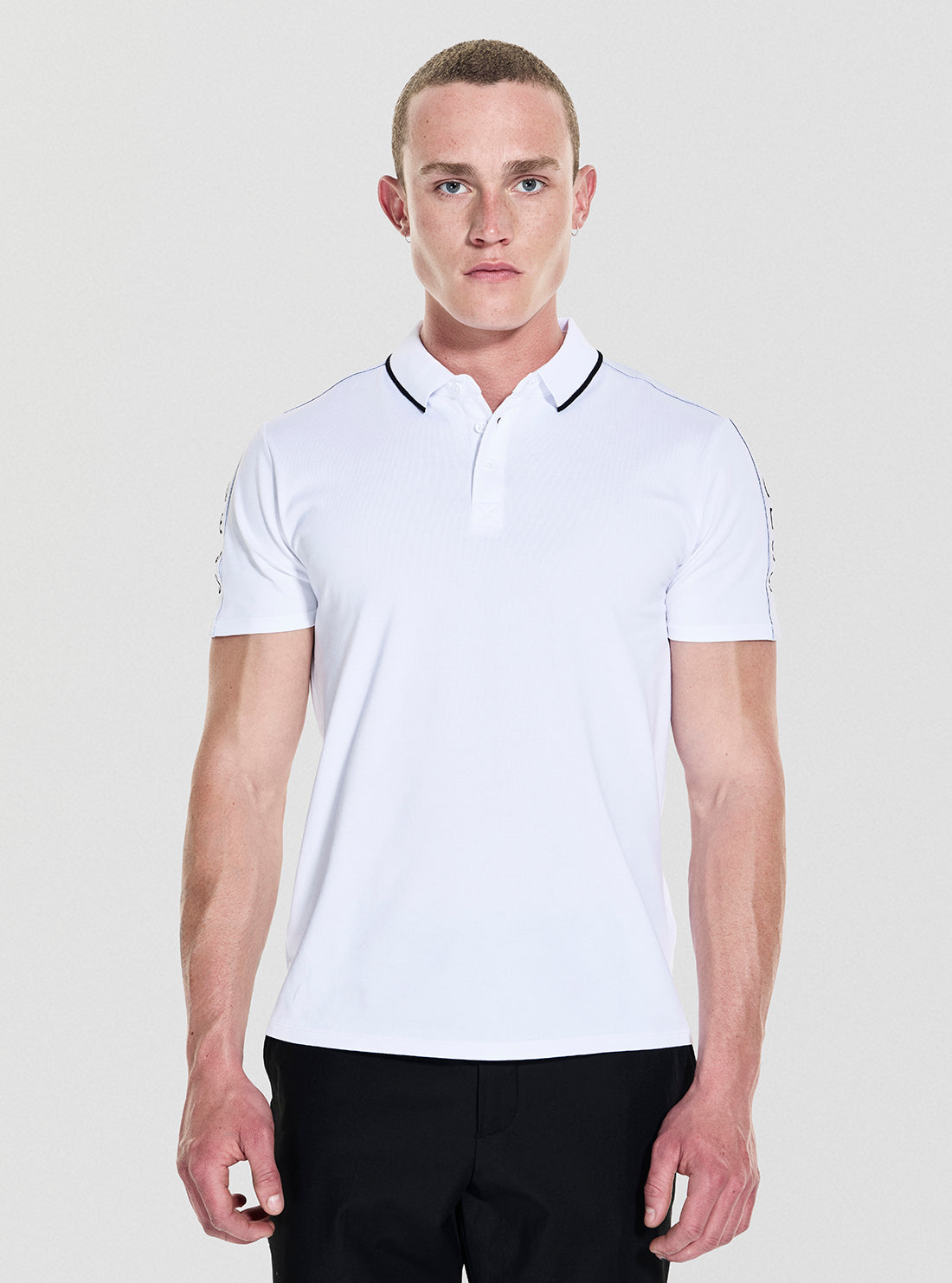 GUESS Mens White Paul Pique Tape Polo Shirt M5YP42KARS2 Front View