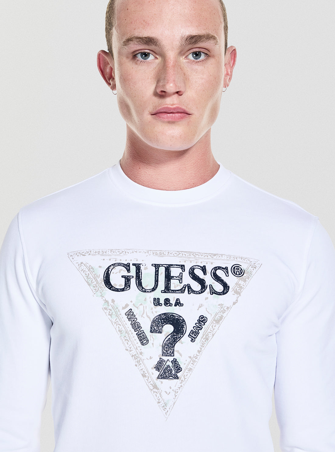 GUESS Mens White Triangle Logo Sweatshirt M5YQ05K68I4 Detail View