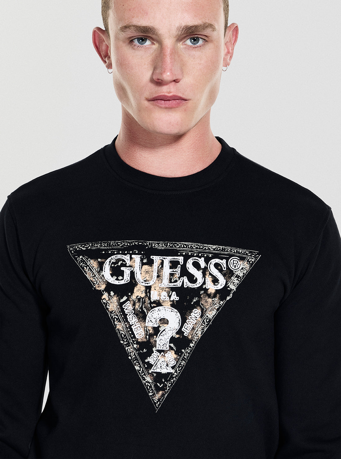GUESS Mens Black Triangle Logo Sweatshirt M5YQ05K68I4 Detail View