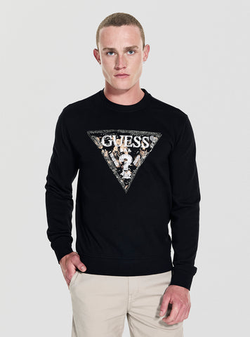 GUESS Mens Black Triangle Logo Sweatshirt M5YQ05K68I4 Front View