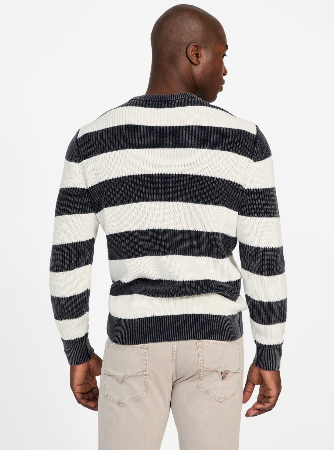 GUESS Mens Multi Stripes Herbie Ribbed Washed Sweater M5YR05Z3OD0 Back View