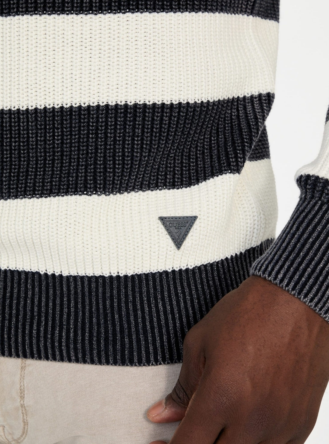 GUESS Mens Multi Stripes Herbie Ribbed Washed Sweater M5YR05Z3OD0 Detail View