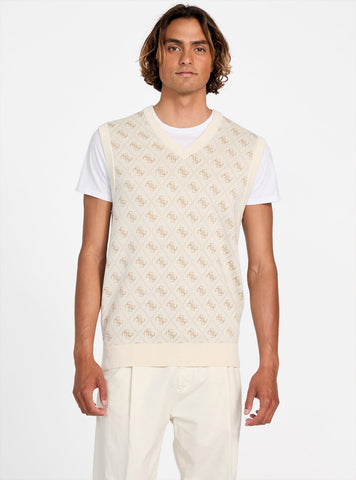 GUESS Mens Beige Horace 4G Logo Jacquard Vest M5YR09Z3OE2 Front View